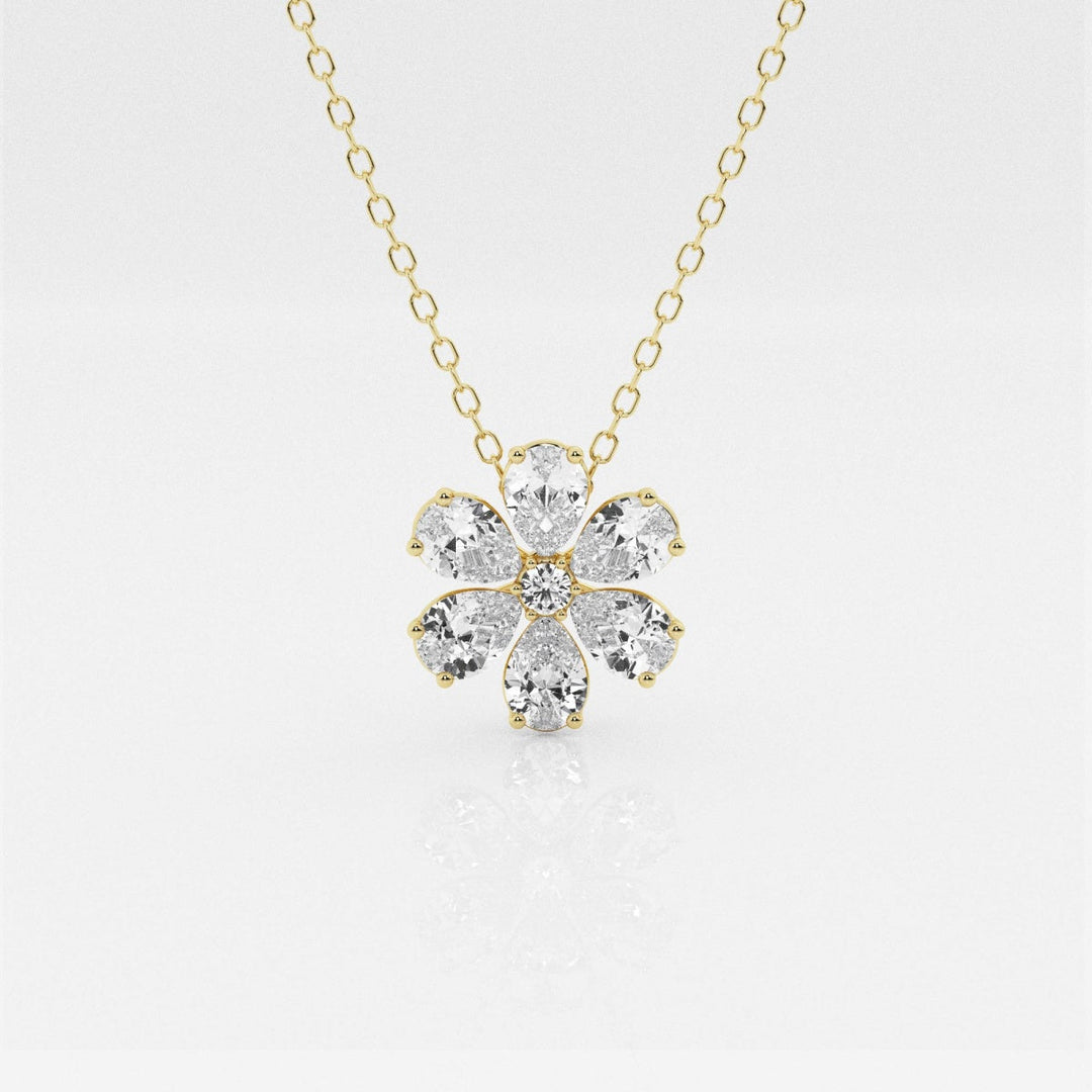 0.93 TCW Round & Pear Shape Moissanite Floral Necklace