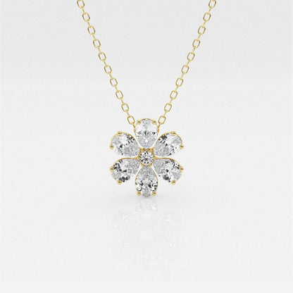 0.93 TCW Round & Pear Shape Moissanite Floral Necklace