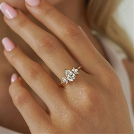 1.25 CT Pear Cluster Moissanite Engagement Ring