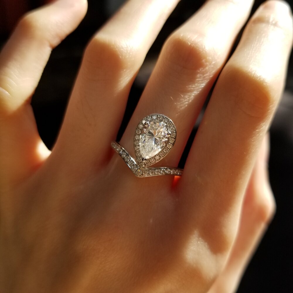 1.50 CT Pear Shaped Moissanite Halo Engagement Ring