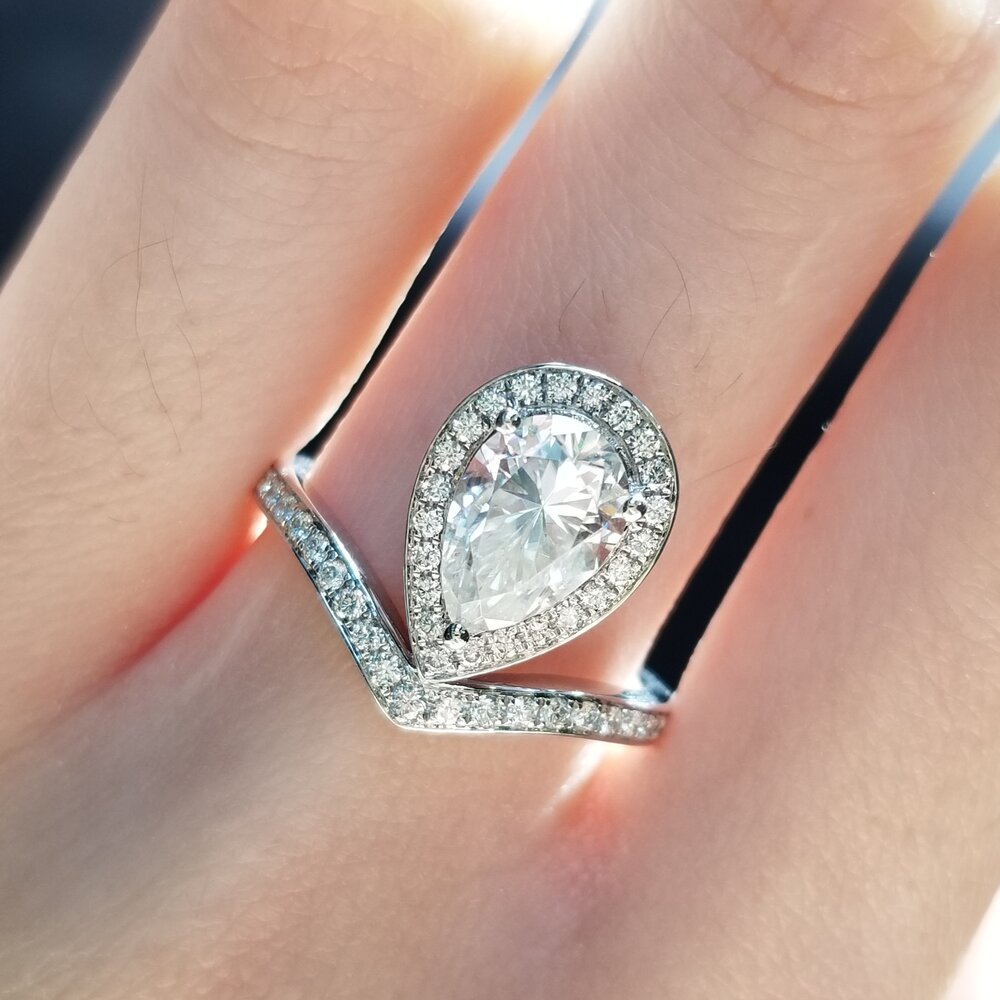 1.50 CT Pear Shaped Moissanite Halo Engagement Ring