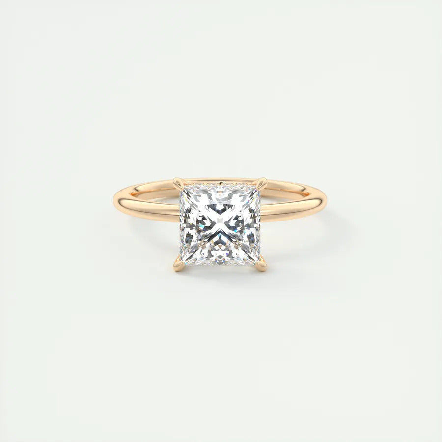 2.08 CT Princess Solitaire Hidden Halo Moissanite Engagement Ring