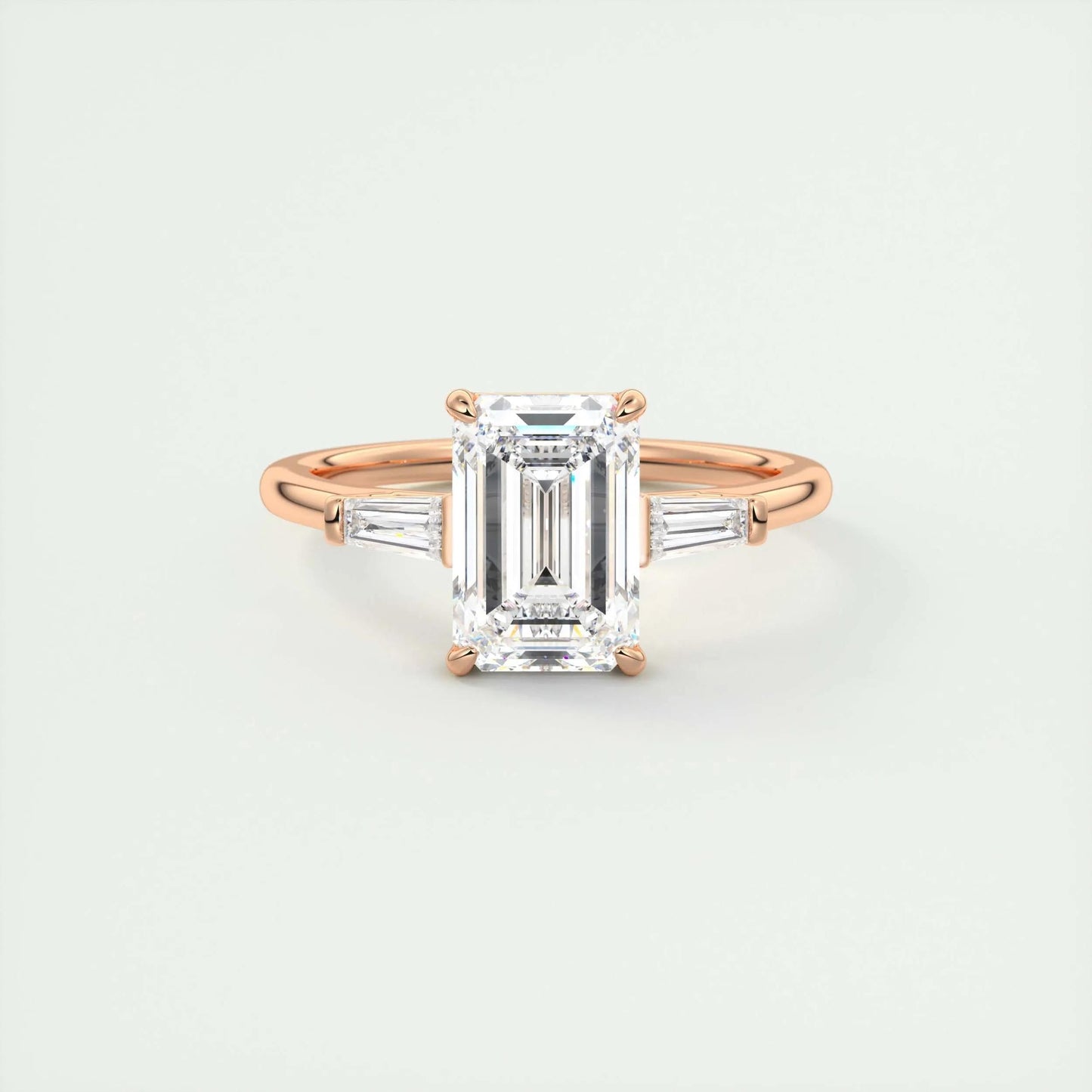 1.91 CT Emerald Cut Three Stone Moissanite Engagement Ring