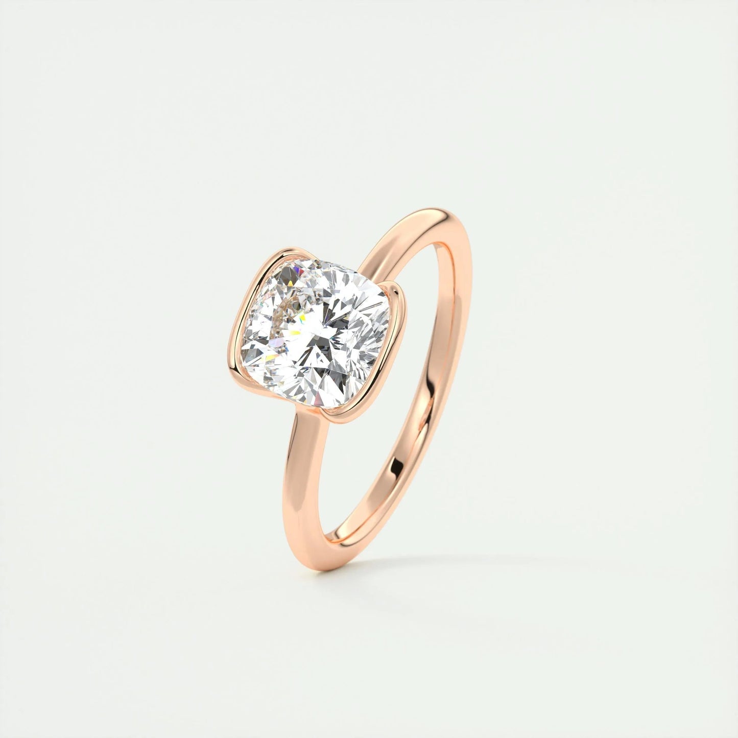 2.15 CT Cushion Half Bezel Solitaire Moissanite Engagement Ring