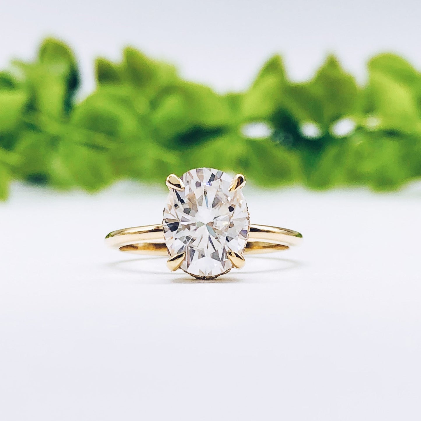 2.72 CT Oval Solitaire Hidden Halo Moissanite Engagement Ring