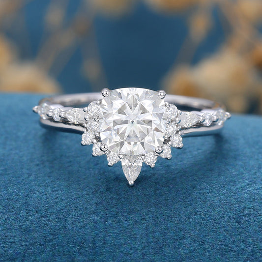 1.21 CT Cushion Shaped Moissanite Cluster Bridal Set