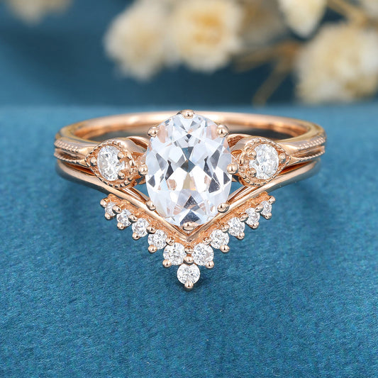 1.33 CT Oval Shaped Moissanite Three Stone Bridal Set