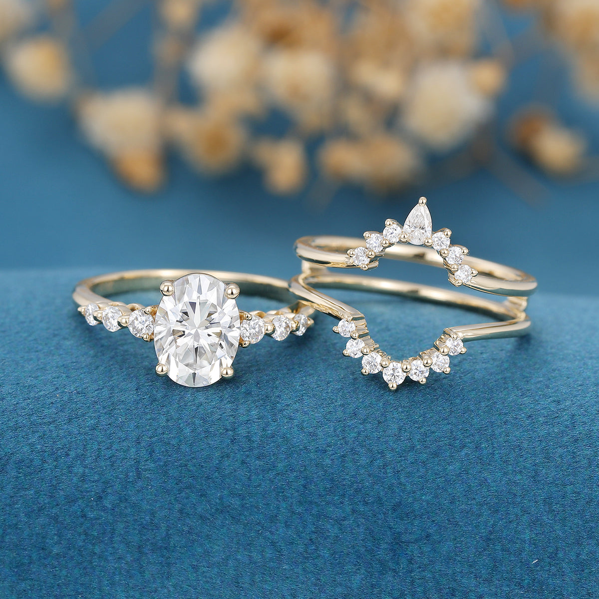 1.33 CT Oval Shaped Moissanite Solitaire Pave Bridal Set