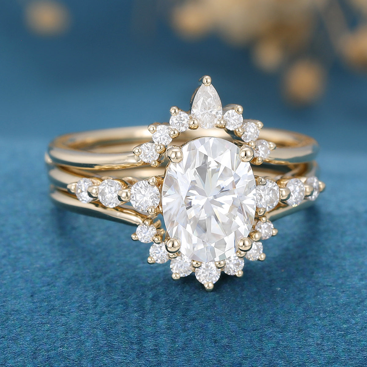 1.33 CT Oval Shaped Moissanite Solitaire Pave Bridal Set