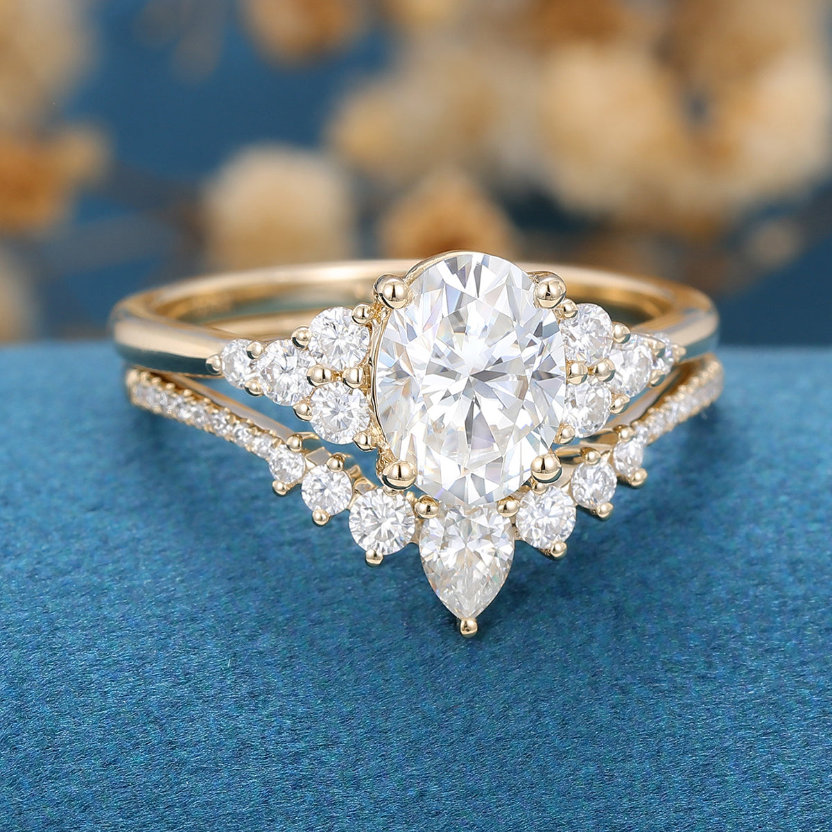 1.33 CT Oval Shaped Moissanite Cluster Bridal Set