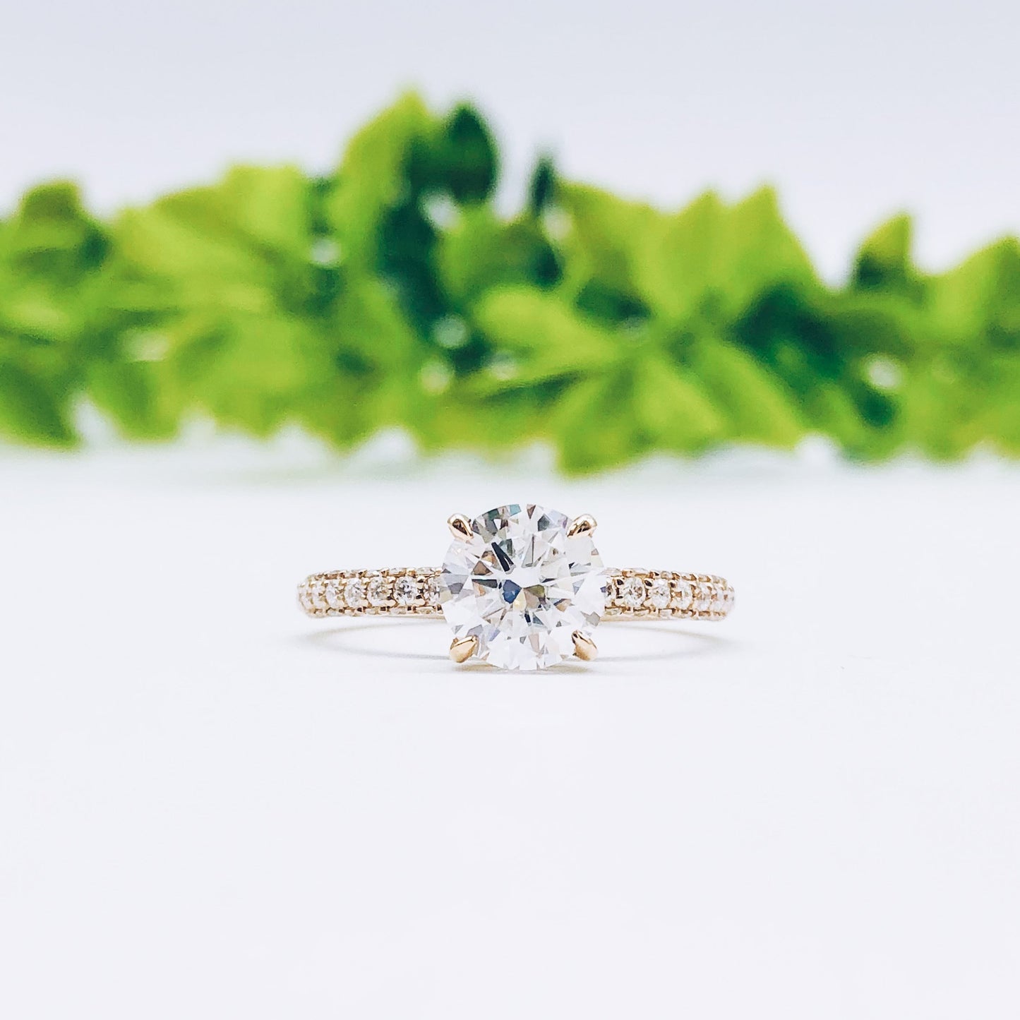 1.85 CT Round Cut Hidden Halo Pave Moissanite Engagement Ring