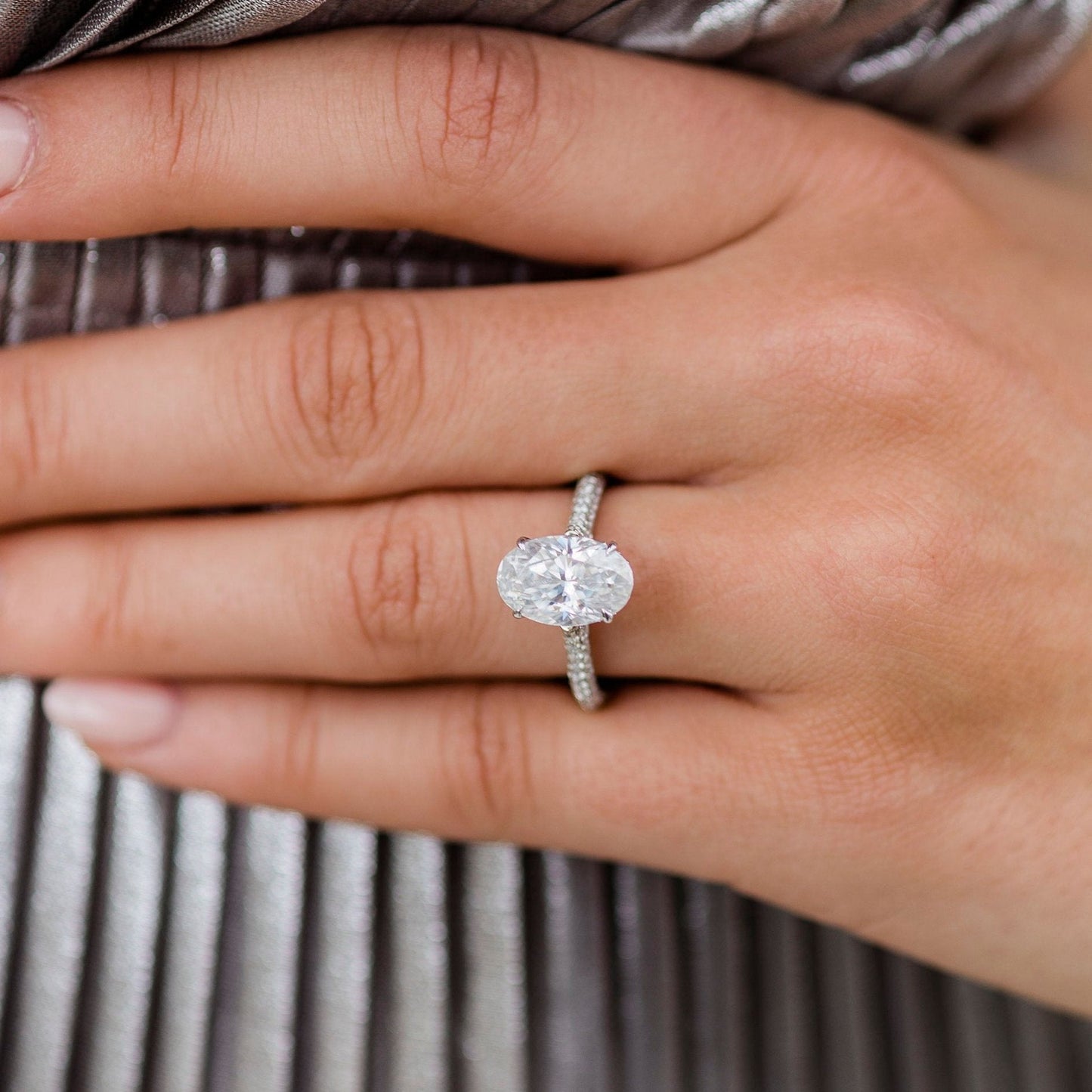 3.4 CT Oval Pave Lab Grown Diamond Engagement Ring