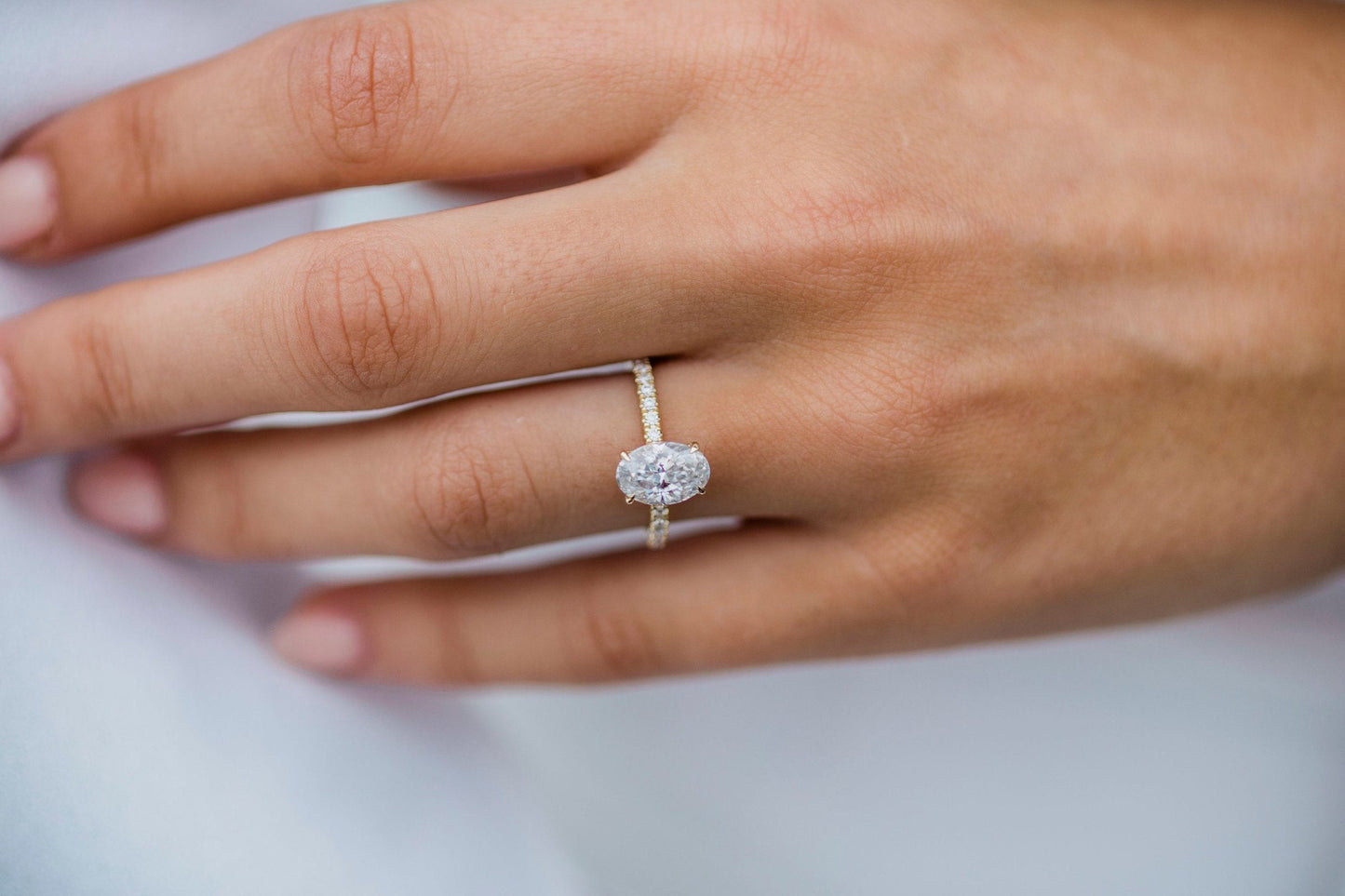 1.85 CT Oval Solitaire Hidden Halo & Pave Moissanite Engagement Ring