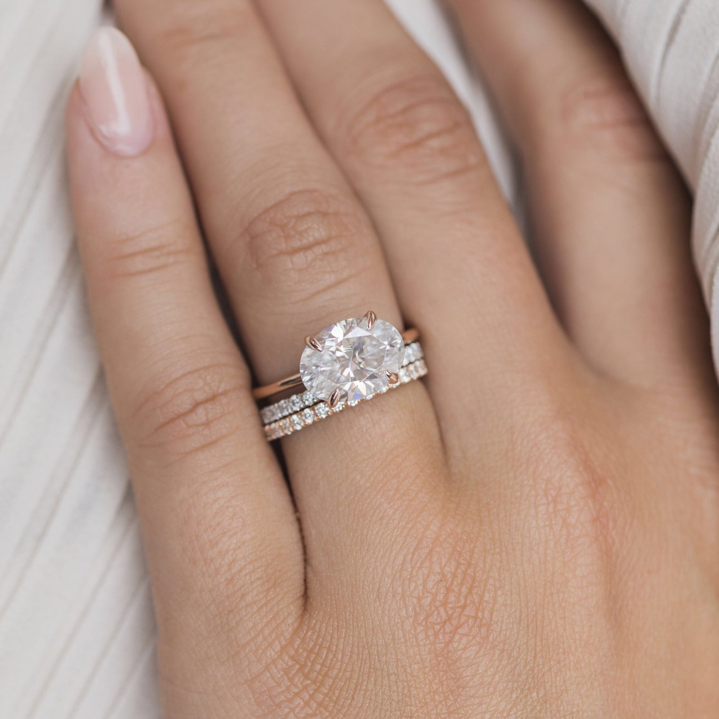 3.5 CT East West Oval Solitaire Lab Grown Diamond Engagement Ring