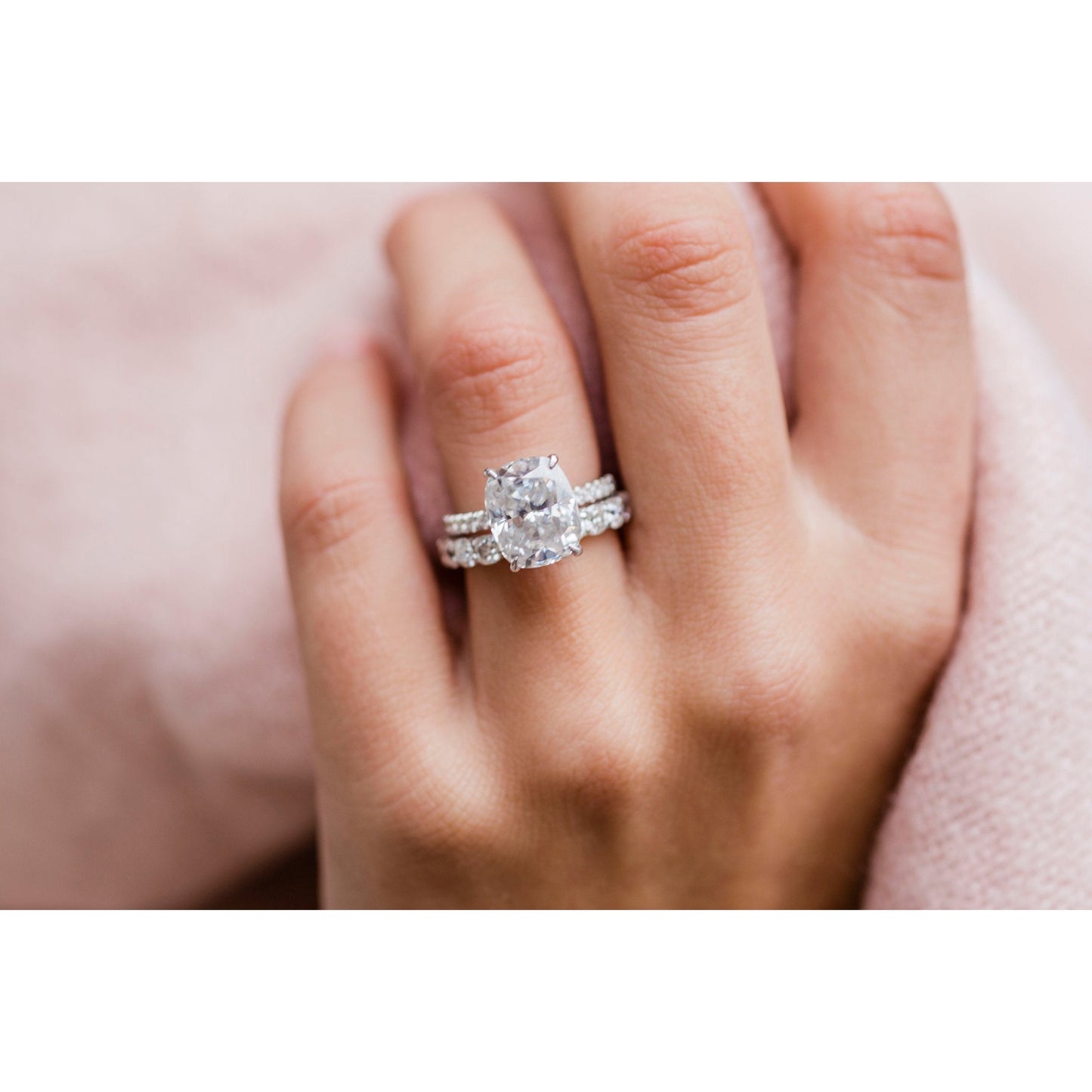 5.0 CT Cushion Solitaire Hidden Halo & Pave Moissanite Engagement Ring