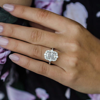 3.4 CT Radiant Halo & Pave Lab Grown Diamond Engagement Ring