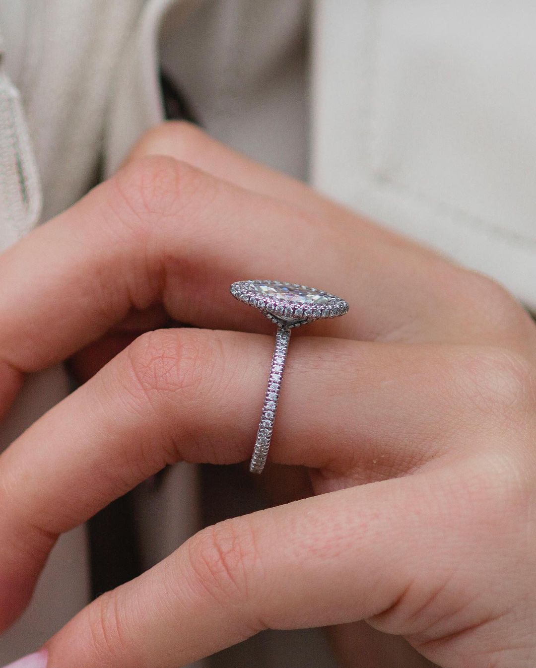 2.0 CT Marquise Halo Moissanite Engagement Ring