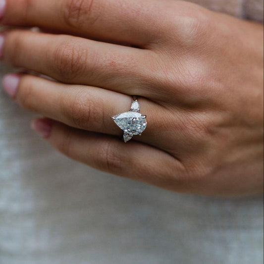 4.2 CT Pear Three Stone Moissanite Engagement Ring