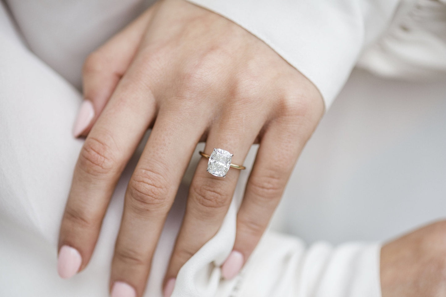 3.20 CT Elongated Cushion Solitaire Hidden Halo Moissanite Engagement Ring