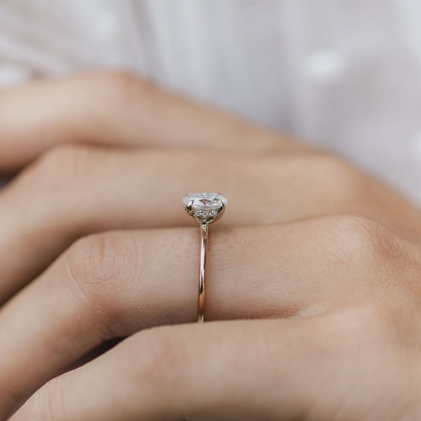 1.33 CT Oval Hidden Halo Lab Grown Diamond Engagement Ring