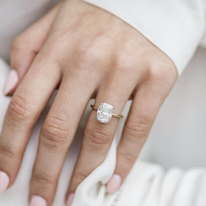 3.2 CT Elongated Cushion Hidden Halo Lab Grown Diamond Engagement Ring