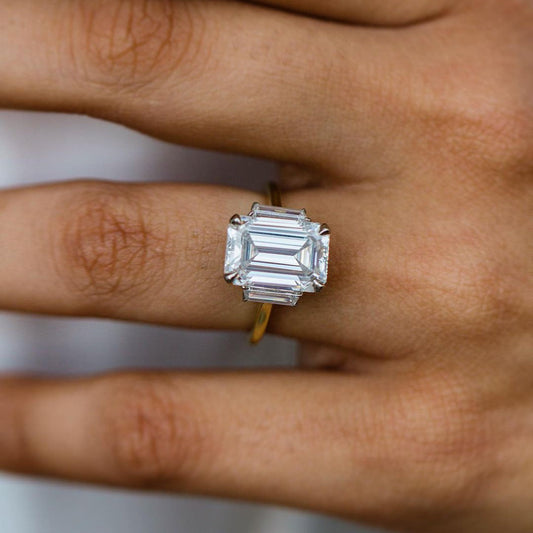 4.1 CT Emerald Three Stone Moissanite Engagement Ring