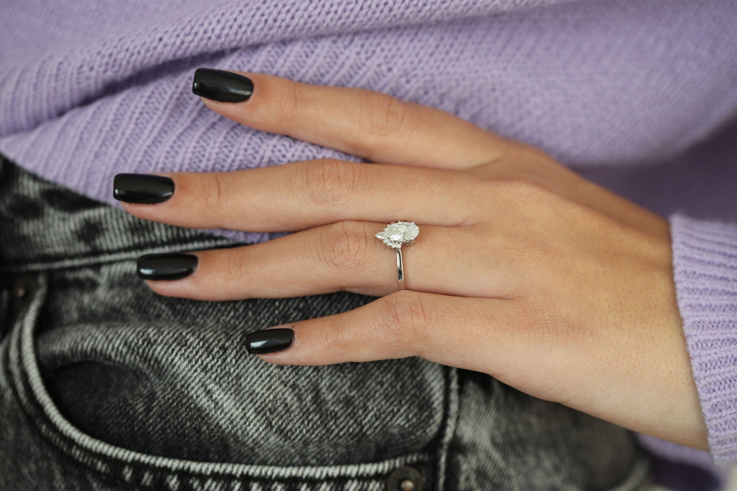 2.1 CT Oval Shaped Cluster Moissanite Engagement Ring