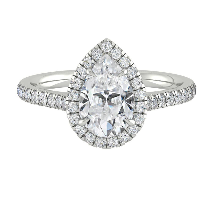 2.1 CT Pear Cut Halo Pave Moissanite Engagement Ring
