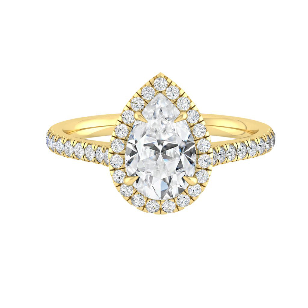 2.1 CT Pear Cut Halo Pave Moissanite Engagement Ring