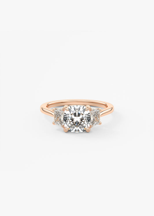 Cushion Three Stone Lab Grown Diamond Engagement Ring