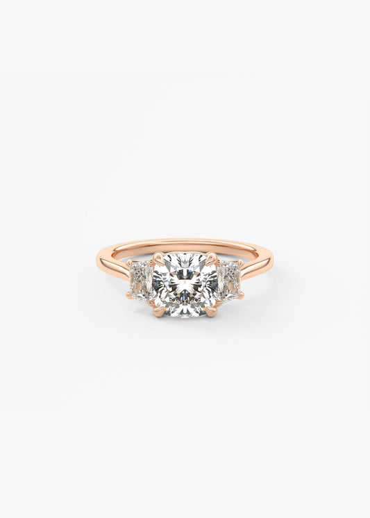 Cushion Three Stone Lab Grown Diamond Engagement Ring