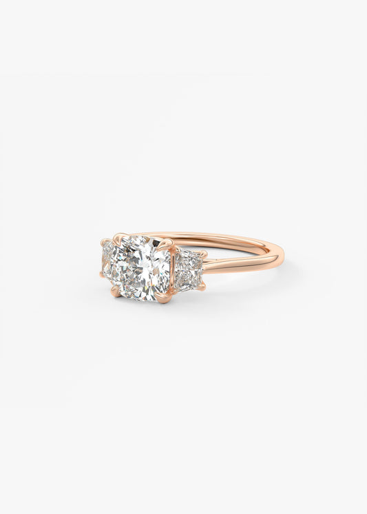 Cushion Three Stone Lab Grown Diamond Engagement Ring