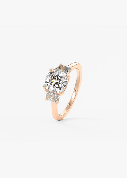 Cushion Three Stone Lab Grown Diamond Engagement Ring