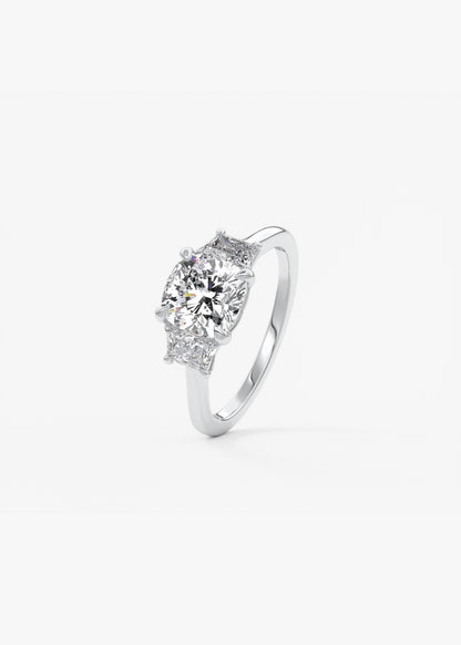 Cushion Three Stone Lab Grown Diamond Engagement Ring