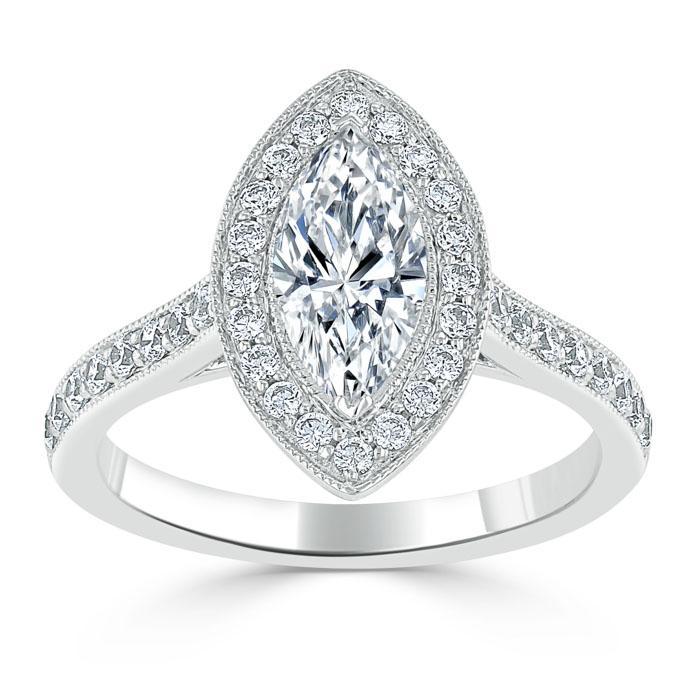 1.0 CT Marquise Cut Halo Moissanite Engagement Ring With Pave Setting