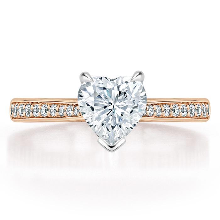 1.0 CT Heart Cut Solitaire Channel Pave Moissanite Engagement Ring