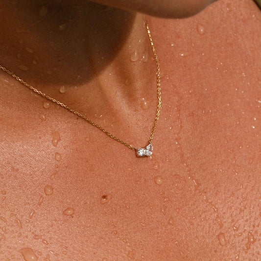 0.42 TCW Round & Pear Shape Moissanite Two Stone Necklace