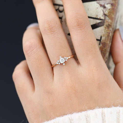 0.22 CT Round Shaped Moissanite Cluster Engagement Ring