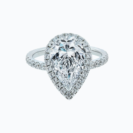 3.0 CT Pear Shaped Moissanite Halo Engagement Ring