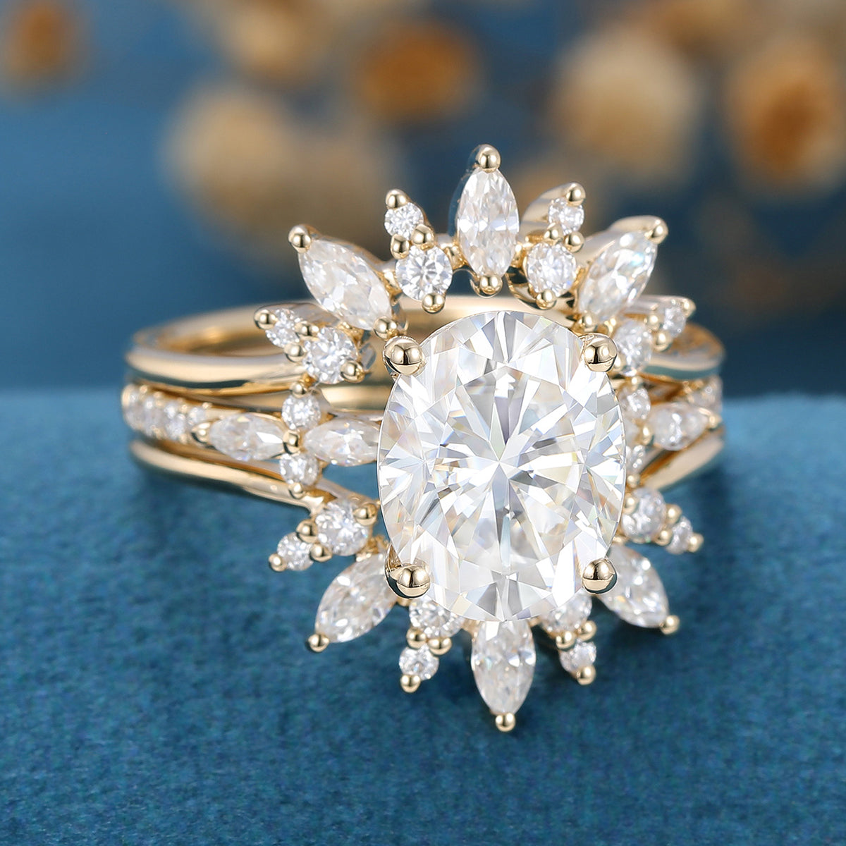 2.72 CT Oval Shaped Moissanite Pave Setting Bridal Set