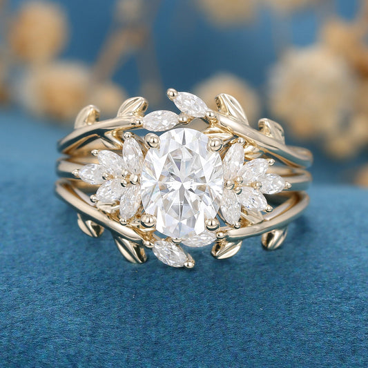 1.33 CT Oval Shaped Moissanite Cluster Bridal Set