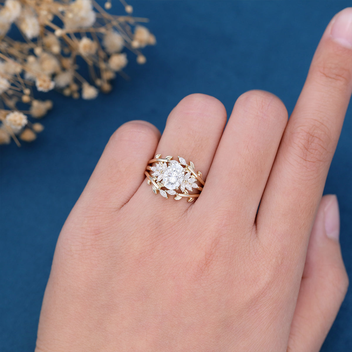 1.33 CT Oval Shaped Moissanite Cluster Bridal Set