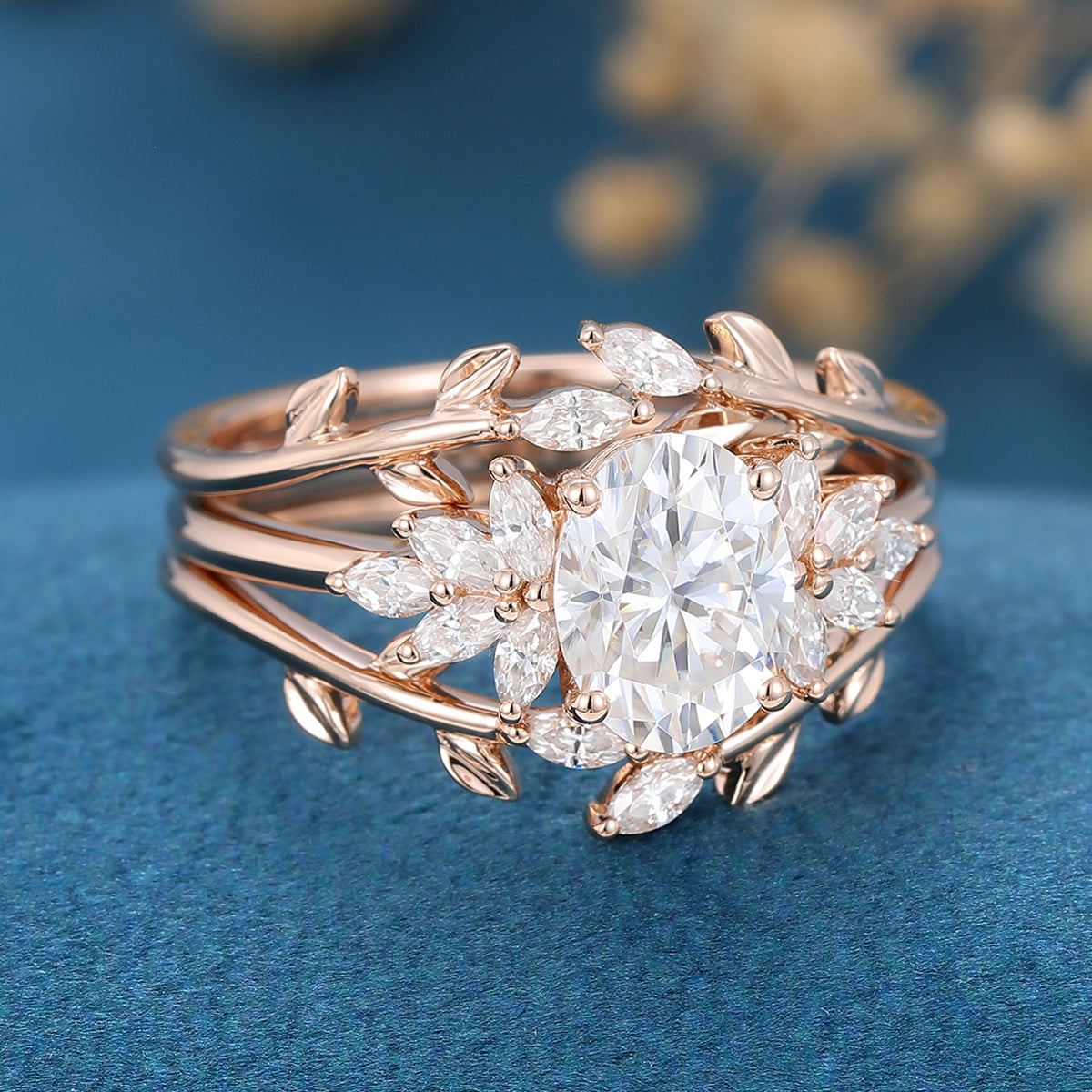 1.33 CT Oval Shaped Moissanite Twig Style Bridal Set