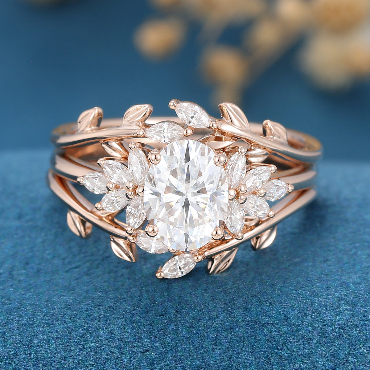 1.33 CT Oval Shaped Moissanite Twig Style Bridal Set