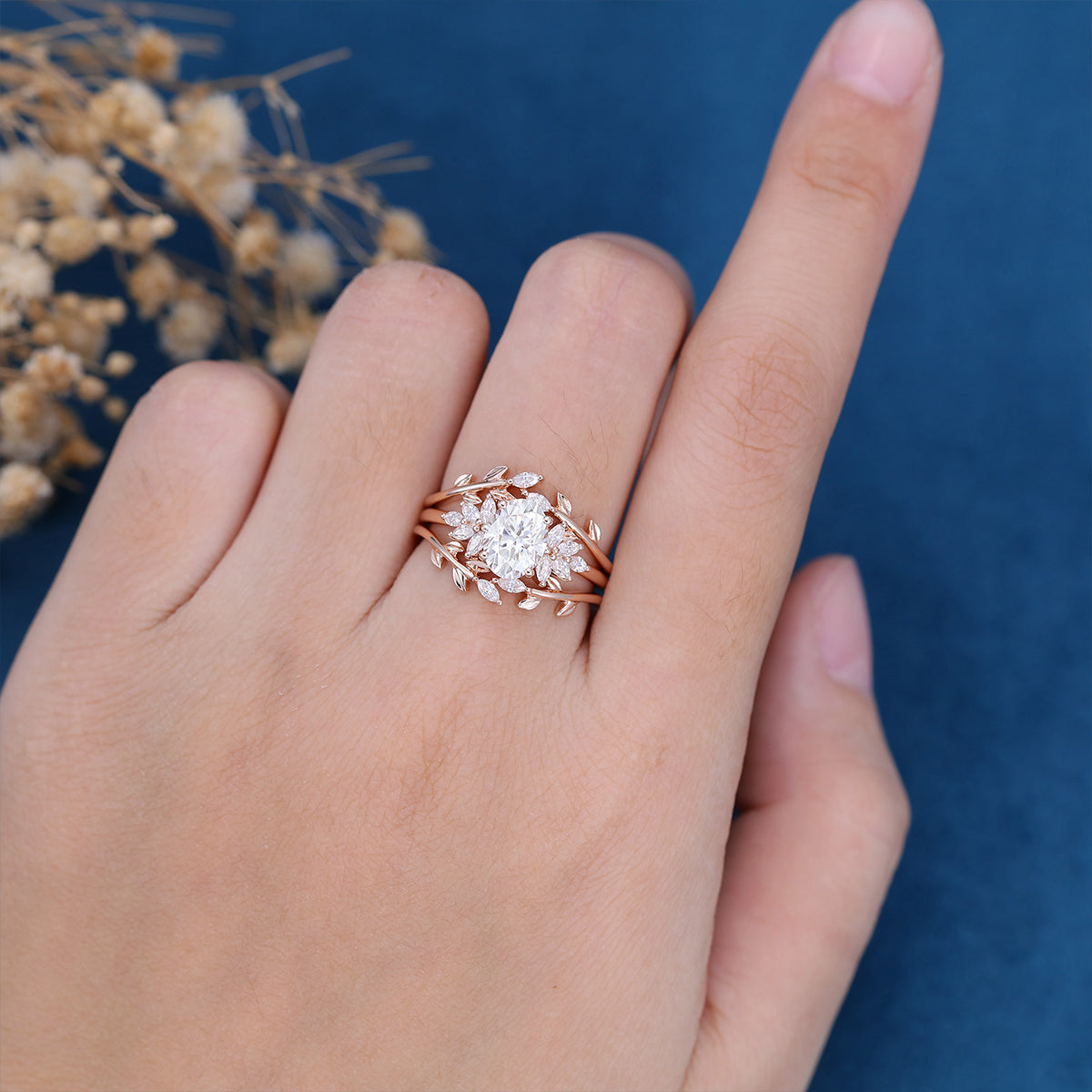 1.33 CT Oval Shaped Moissanite Twig Style Bridal Set