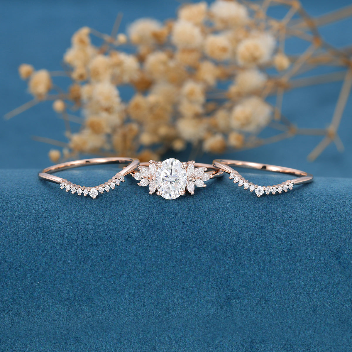 1.33 CT Oval Shaped Moissanite Cluster Bridal Set