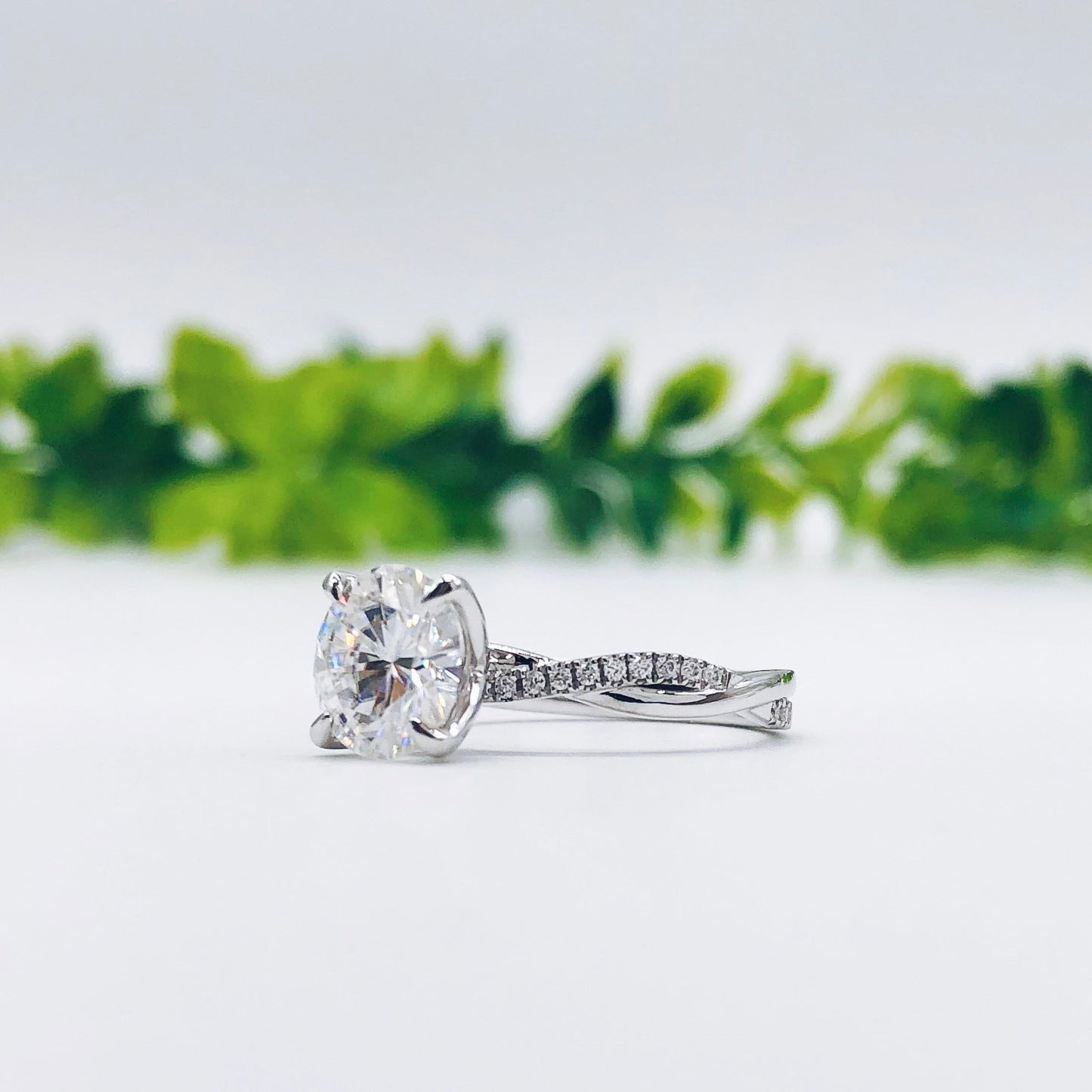 1.85 CT Round Cut Solitaire Twisted Pave Moissanite Engagement Ring