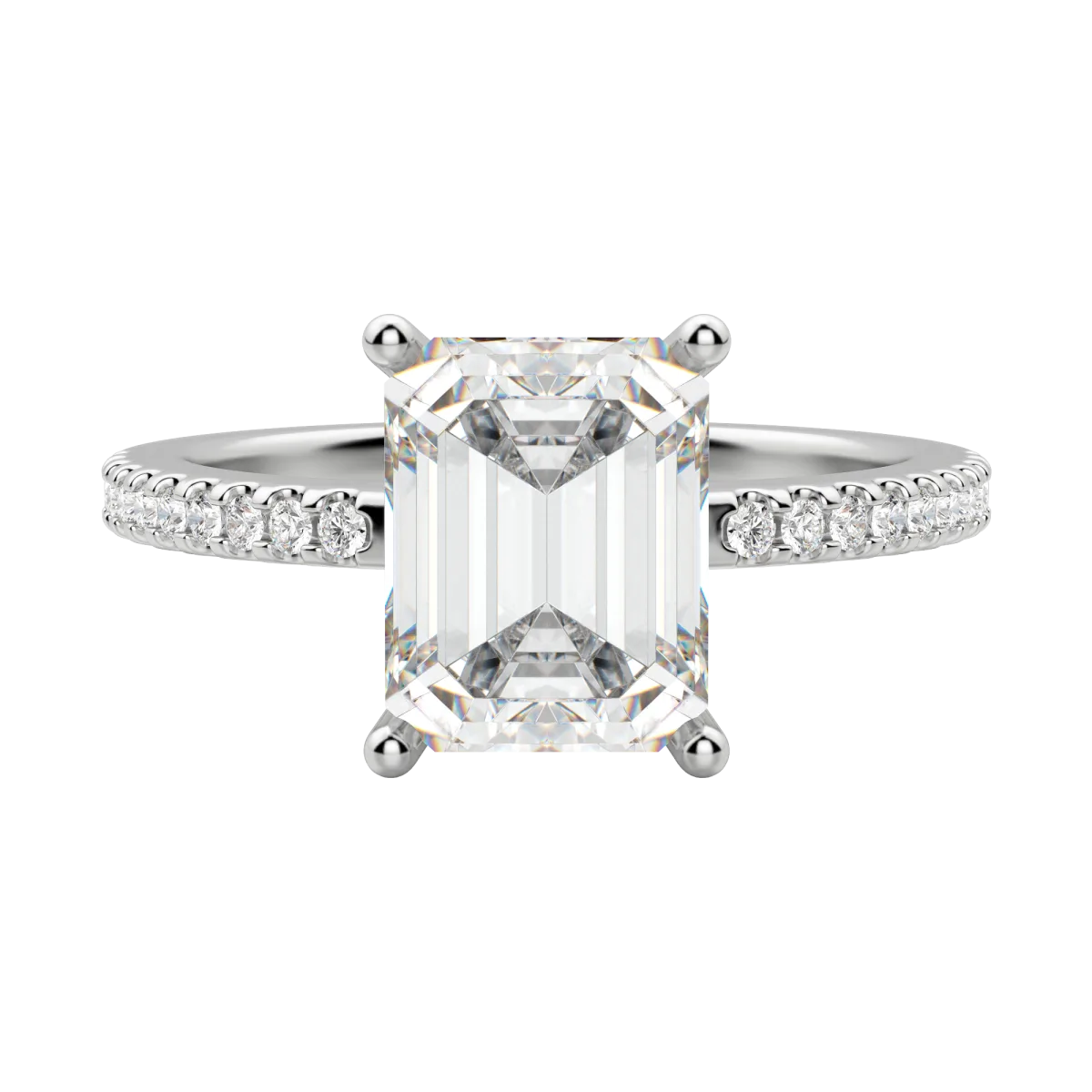 2.30 CT Emerald Solitaire Moissanite Engagement Ring With Pave Setting