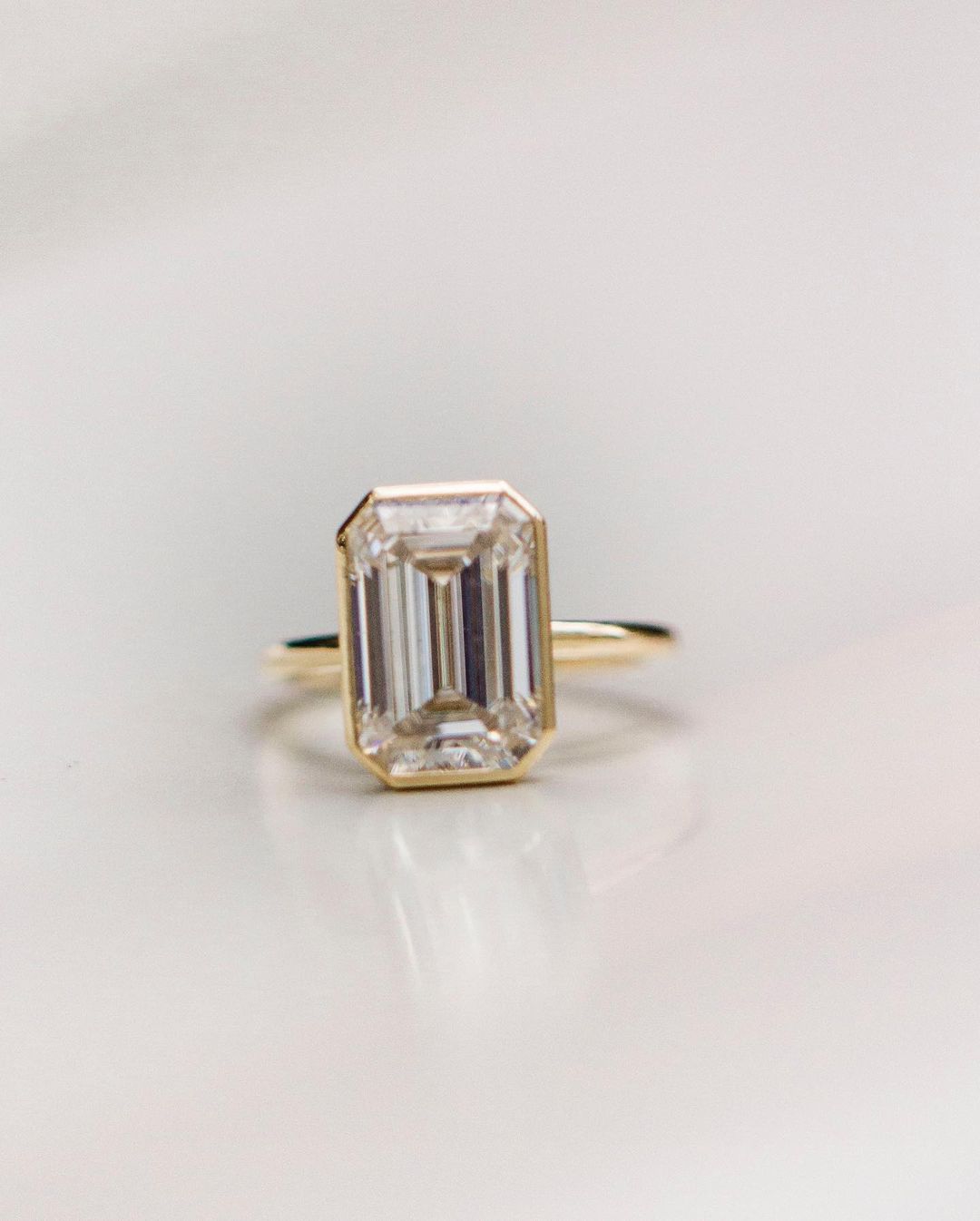 4.90 CT Emerald Cut Bezel Solitaire Moissanite Engagement Ring