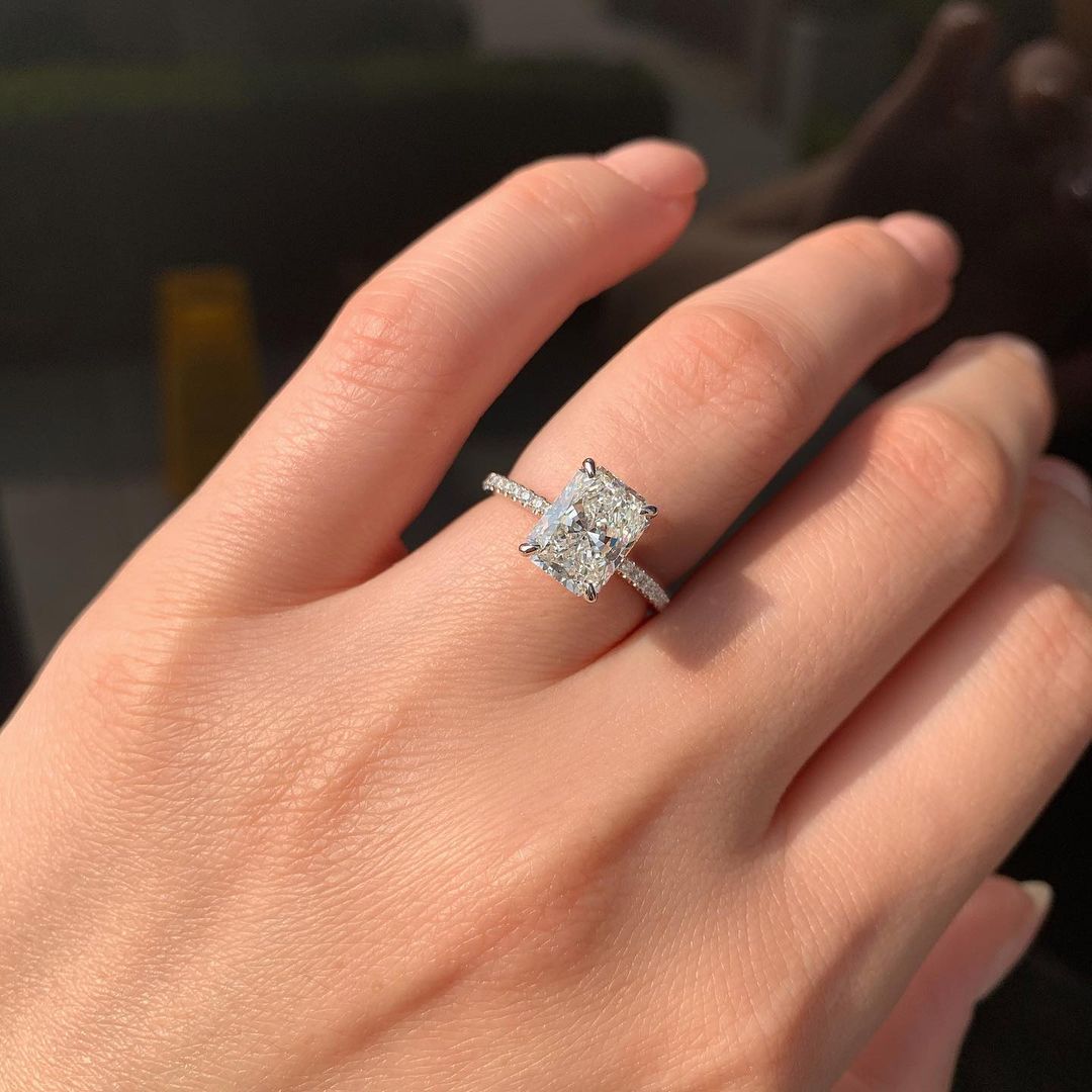 1.80 CT Radiant Hidden Halo & Pave Moissanite Engagement Ring